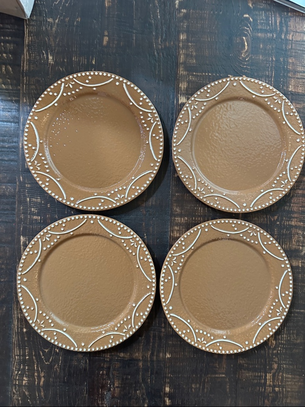 Hobby Lobby Gingerbread Salad  Plates with White Dot Accents - Set of 4